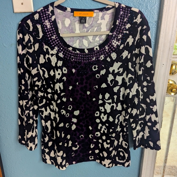St. John Women's Black and Purple Top - Picture 1 of 6